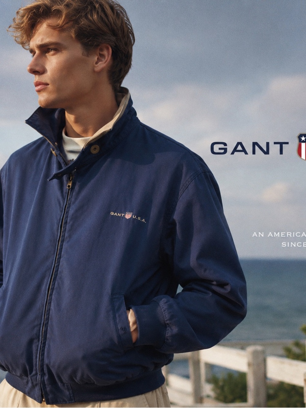 GANT Men's Navy Bomber Jacket with Contrast Collar